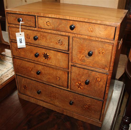 Japanese Hakoneware walnut and marquetry miniature chest(-)